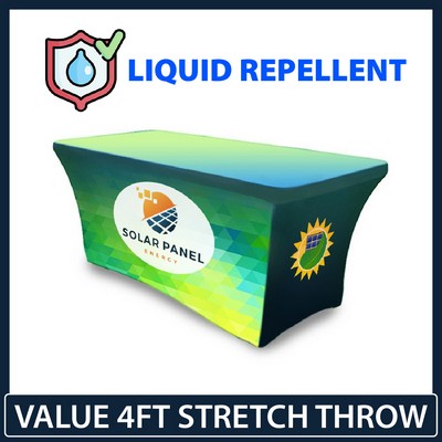 Value - 4' x 30"Top x 29"H - 4 Sided Hemmed Stretch Liquid Repellent Table Throw (Full Coverage)